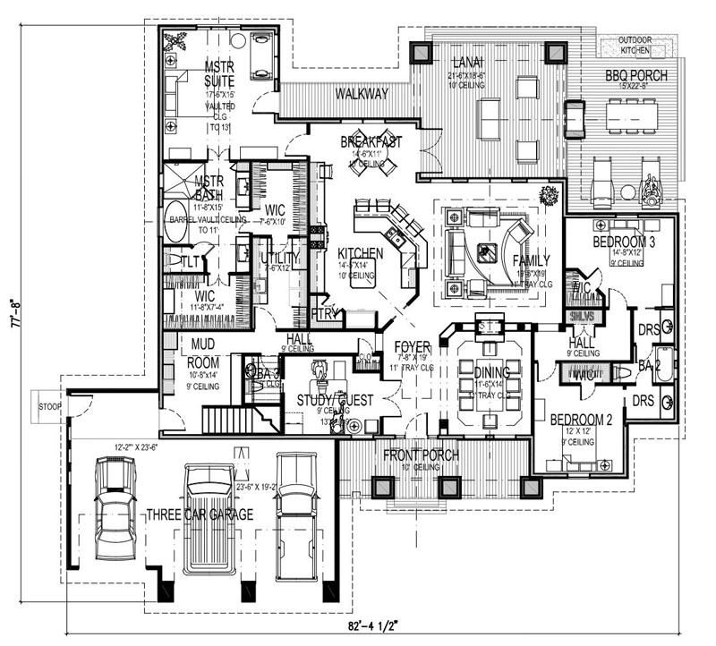 First Floor Plan w/ Bonus Room Stair image of La Casa Bella House Plan